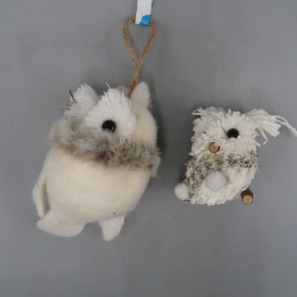 2 Target Wondershop Christmas Ornament Snow Owl Realistic Faux Fur lot